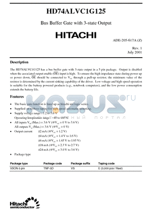 HD74ALVC1G125 datasheet - Bus Buffer Gate with 3-state Output