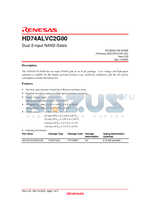 HD74ALVC2G00 datasheet - Dual 2-input NAND Gates