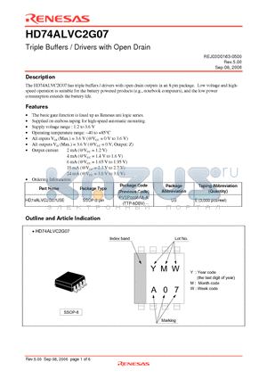 HD74ALVC2G07 datasheet - Triple Buffers / Drivers with Open Drain