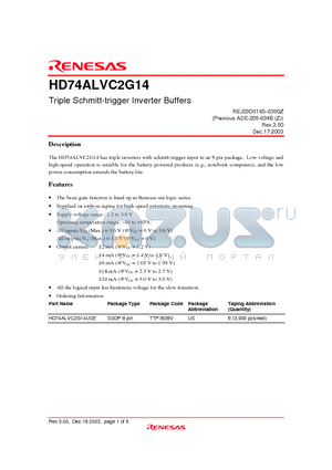 HD74ALVC2G14USE datasheet - Triple Schmitt-trigger Inverter Buffers