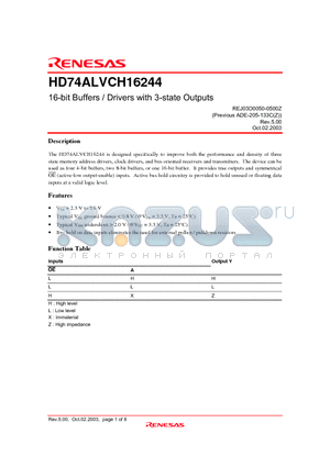 HD74ALVCH16244 datasheet - 16-bit Buffers / Drivers with 3-state Outputs