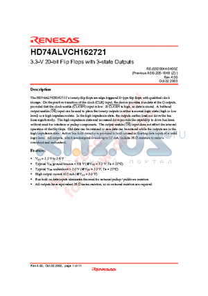 HD74ALVCH162721 datasheet - 3.3-V 20-bit Flip Flops with 3-state Outputs