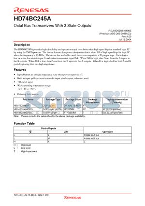 HD74BC245A datasheet - Octal Bus Transceivers With 3 State Outputs