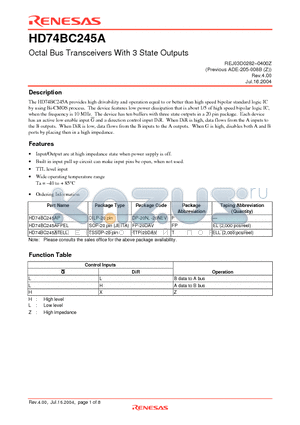 HD74BC245AFPEL datasheet - Octal Bus Transceivers With 3 State Outputs