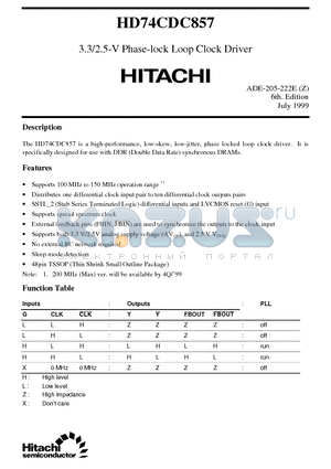 HD74CDC857 datasheet - 3.3/2.5-V Phase-lock Loop Clock Driver
