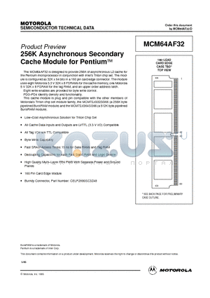 MCM64AF32SG15 datasheet - 256K Asynchronous Secondary Cache Module for Pentium