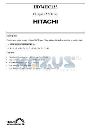 HD74HC133 datasheet - 13-input NAND Gate