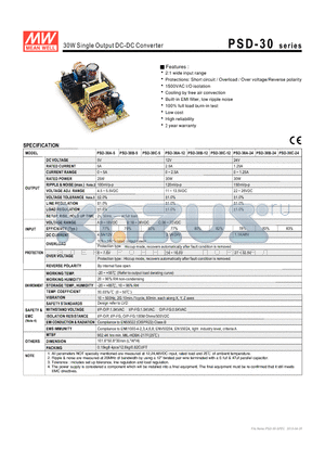 PSD-30 datasheet - 30W Single Output DC-DC Converter