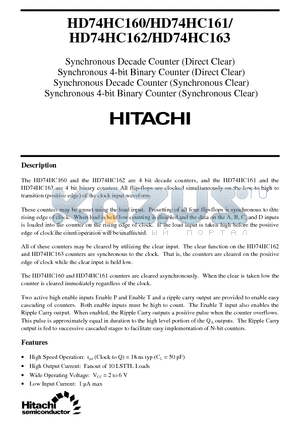 HD74HC162 datasheet - Synchronous Decade,4-bit Binary,Counter(Direct Clear,Synchronous Clear)