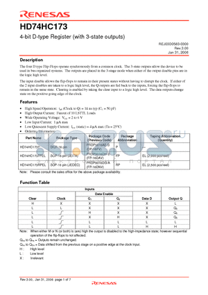 HD74HC173FPEL datasheet - 4-bit D-type Register (with 3-state outputs)