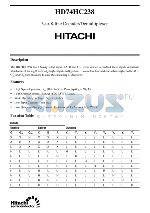 HD74HC238 datasheet - 3-to-8-line Decoder/Demultiplexer