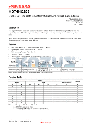 HD74HC253 datasheet - Dual 4-to-1-line Data Selectors/Multiplexers (with 3-state outputs)