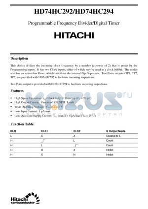 HD74HC292 datasheet - Programmable Frequency Divider/Digital Timer