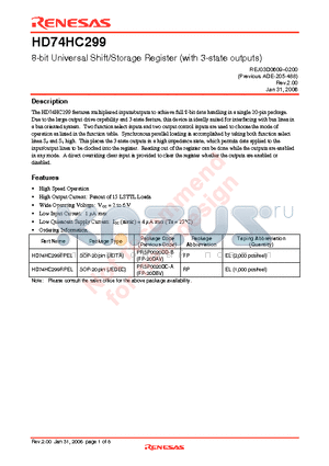 HD74HC299RPEL datasheet - 8-bit Universal Shift/Storage Register (with 3-state outputs)