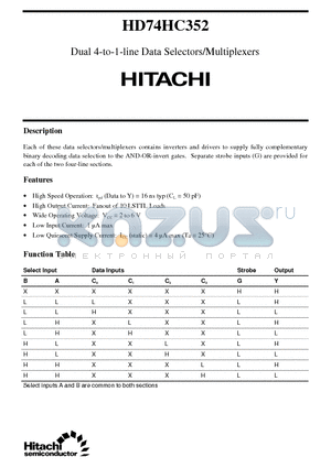 HD74HC352 datasheet - Dual 4-to-1-line Data Selectors/Multiplexers