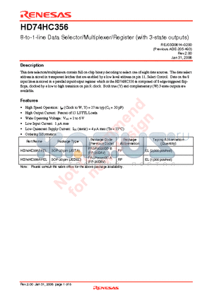 HD74HC356RPEL datasheet - 8-to-1-line Data Selector/Multiplexer/Register (with 3-state outputs)