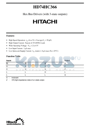 HD74HC366 datasheet - Hex Bus Drivers (with 3-state outputs)
