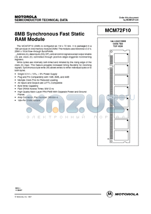 MCM72F10 datasheet - 8MB Synchronous Fast Static RAM Module