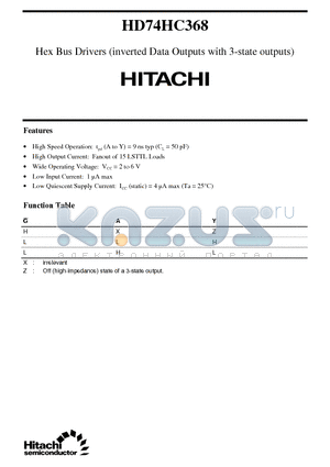 HD74HC368 datasheet - Hex Bus Drivers (inverted Data Outputs with 3-state outputs)