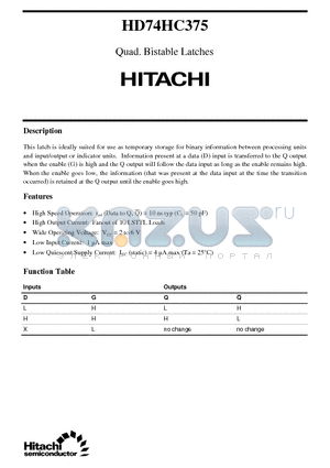 HD74HC375 datasheet - Quad. Bistable Latches