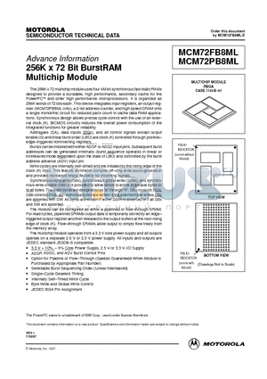 MCM72PB8ML3.5 datasheet - 256K x 72 Bit Burst RAM Multichip Module