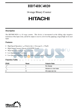HD74HC4020 datasheet - 14-stage Binary Counter