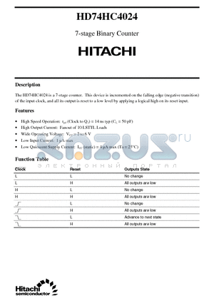 HD74HC4024 datasheet - 7-stage Binary Counter