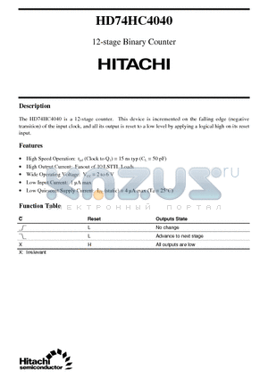 HD74HC4040 datasheet - 12-stage Binary Counter