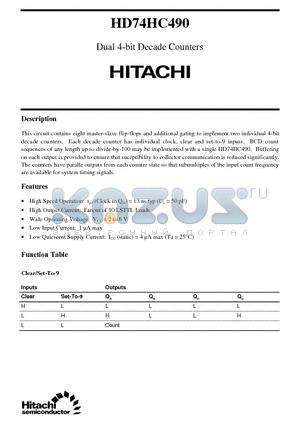 HD74HC490 datasheet - Dual 4-bit Decade Counters