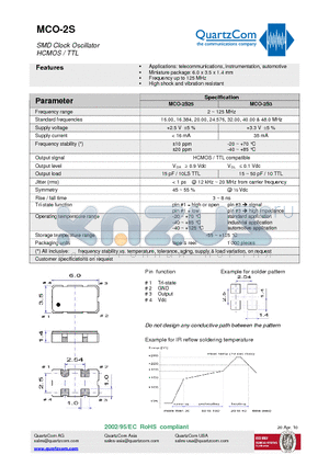 MCO-2S25 datasheet - SMD Clock Oscillator HCMOS / TTL High shock and vibration resistant