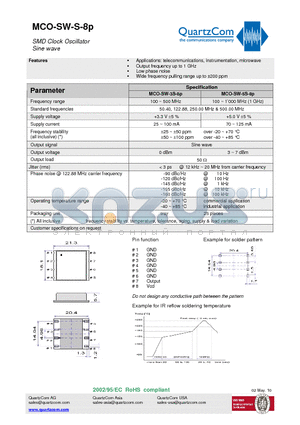 MCO-SW-5S-8P datasheet - SMD Clock Oscillator Sine wave Wide frequency pulling range up to a200 ppm