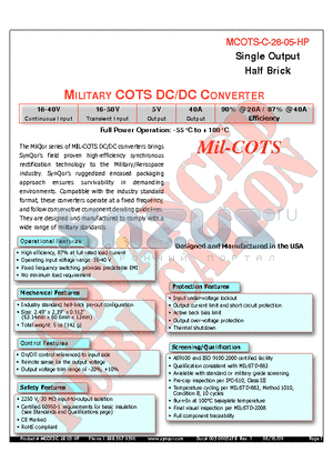 MCOTS-C-28-05-HP datasheet - MILITARY COTS DC/DC CONVERTER