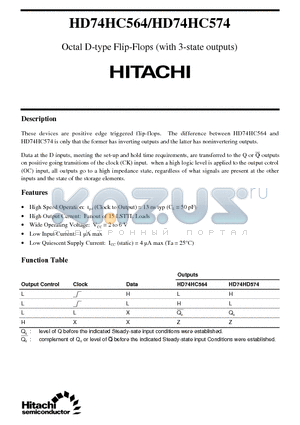 HD74HC564 datasheet - Octal D-type Flip-Flops (with 3-state outputs)