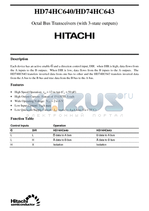 HD74HC643 datasheet - Octal Bus Transceivers (with 3-state outputs)