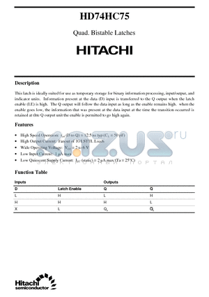 HD74HC75 datasheet - Quad. Bistable Latches