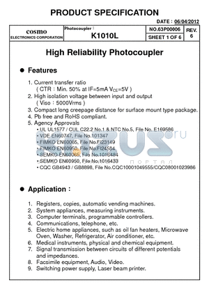 K10106C datasheet - High Reliability Photocoupler