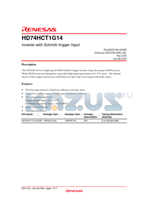 HD74HCT1G14 datasheet - Inverter with Schmitt-trigger Input