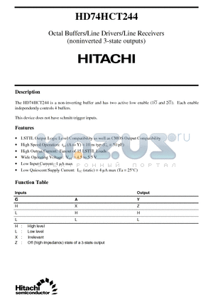 HD74HCT244 datasheet - Octal Buffers/Line Drivers/Line Receivers(noninverted 3-state outputs)