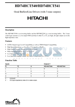 HD74HCT541 datasheet - Octal Buffers/Line Drivers (with 3-state outputs)