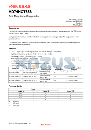 HD74HCT688P datasheet - 8-bit Magnitude Comparator