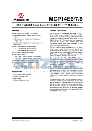 MCP14E8T datasheet - 2.0A Dual High-Speed Power MOSFET Driver With Enable