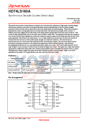 HD74LS160A datasheet - Synchronous Decade Counter (direct clear)