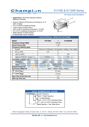 K1110D datasheet - 5V Crystal Clock Oscillators