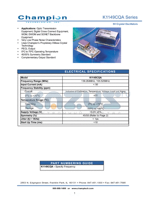 K1149CQA datasheet - 5V Crystal Oscillators