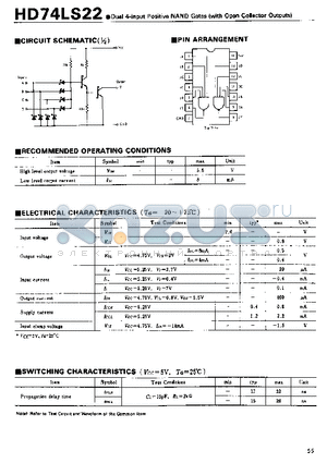 HD74LS22 datasheet - Dual 4-input Positive NAND Gates(with Open Collector Ouputs)