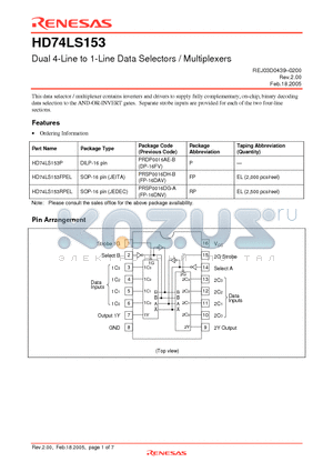 HD74LS153P datasheet - Dual 4-Line to 1-Line Data Selectors / Multiplexers