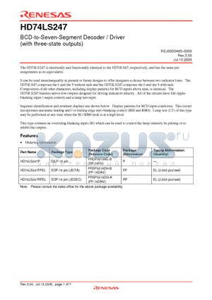 HD74LS247FPEL datasheet - BCD-to-Seven-Segment Decoder / Driver (with three-state outputs)