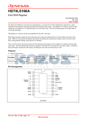 HD74LS166AP datasheet - 8-bit Shift Register