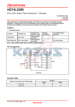 HD74LS280P datasheet - 9-bit Odd / Even Parity Generator / Checker