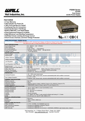 PSD60 datasheet - 60 Watt Dual Output AC/DC Power Supply
